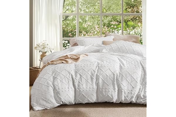 Bedsure Boho Duvet Cover Queen Size - Boho Bedding, Tufted Queen Duvet Cover for All Seasons, 3 Pieces Embroidery Distressed
