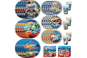 TAZJUE 130 PCS Hot Car Birthday Party Decoration Supplies,Racing Style Party Tableware Set. Including 9-Inch and 7-Inch Paper Plates , Cups and Napkins for 30 Guests. Perfect for Boys and Kids Themed Parties
