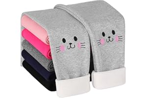 HIAHIF 1 Pair Girls Winter Fleece Lined Leggings Kitty Print Thick Warm Thermal Leggings Cotton Girls Full Length Pants
