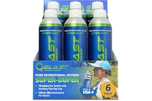 O2 Blast - Pure Oxygen Supplement, Portable Can Filled with 99.99% Pure Oxygen with Sanitary Flip Top Cap, Energy, Performance, Fast Recovery Time, Ideal for High Altitude & Sports - 10L, 6-Pack