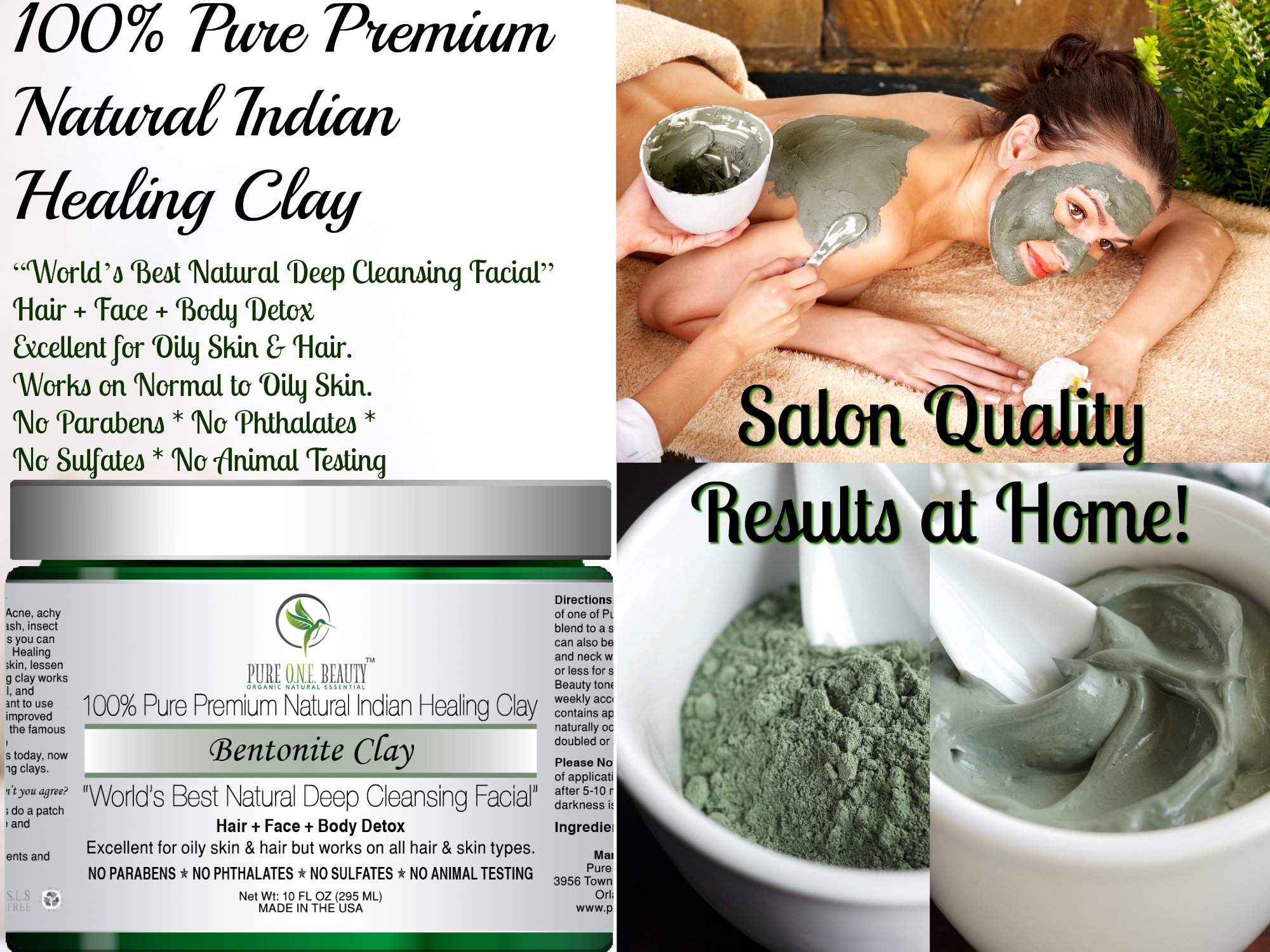 100% Pure Premium Natural Indian Healing Clay; Bentonite Clay: World’s Best Natural Deep Cleansing Facial
