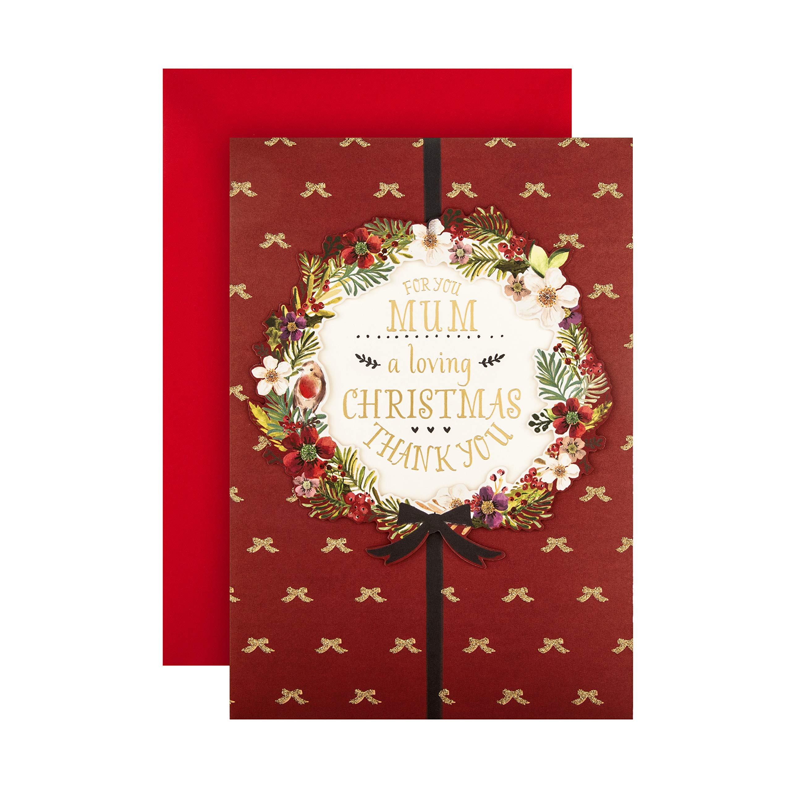 Hallmark Christmas Card for Mum - Traditional 3D Festive Wreath Design