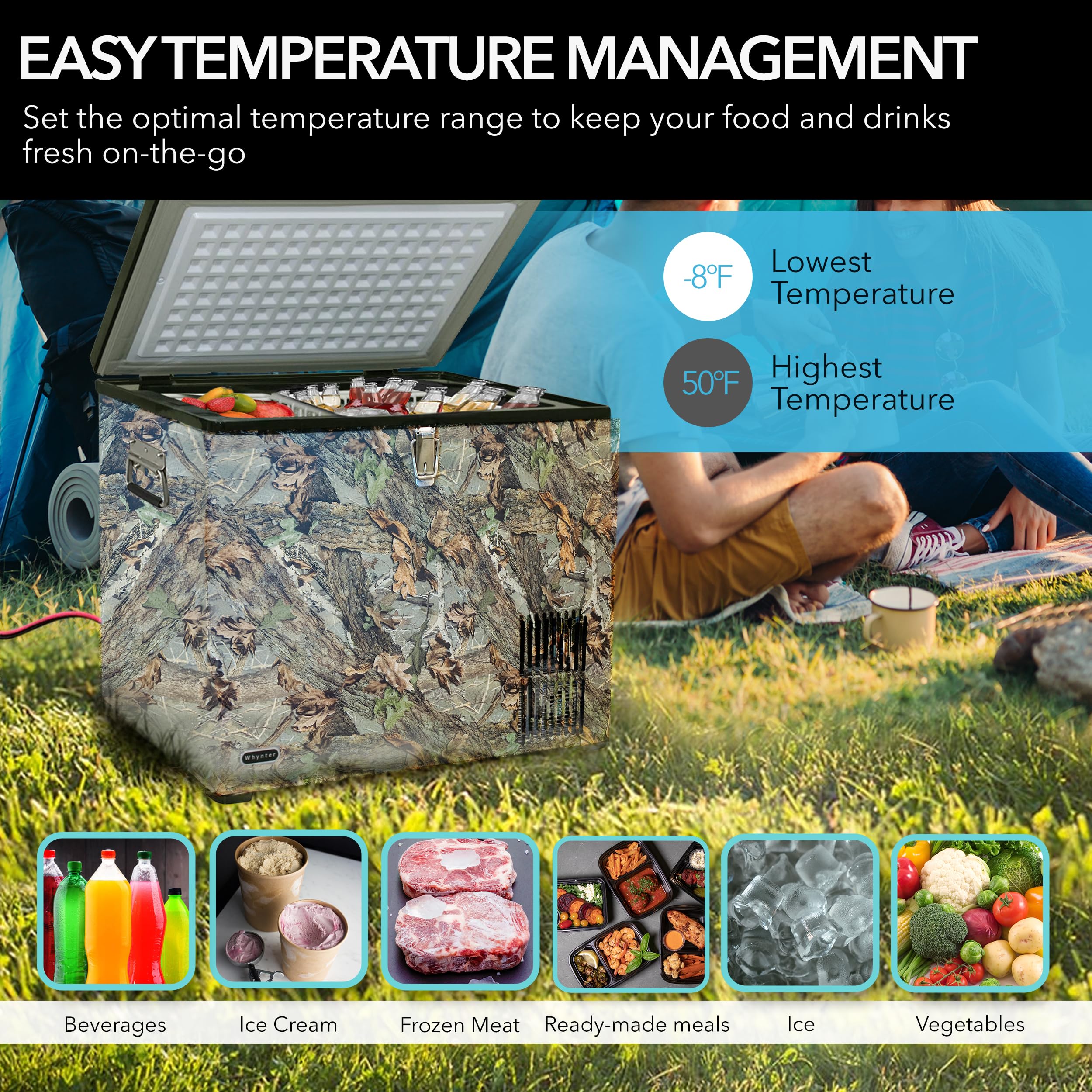 Whynter FM-45CAM 45 Quart Camouflage Edition Portable Refrigerator, AC 110V/ DC 12V Real Freezer for Car, Home, Camping, RV-8°F to 50°F, One Size, Camoflauge