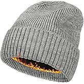 Plus Size Fleece Lined Beanie Hat - M/L/XL/XXL Merino Wool Beanie Hat for Men - Large Winter Hat Ski Skull Cap for Big Heads