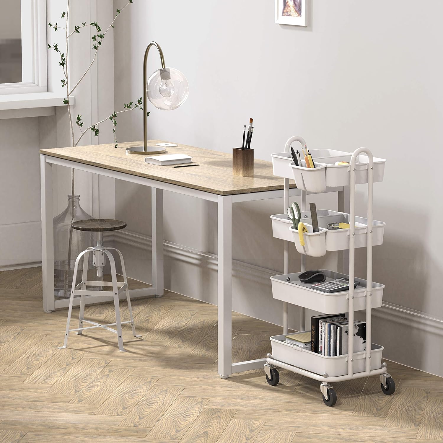 SimpleHouseware Heavy Duty 4-Tier Utility Rolling Cart, White : Office Products
