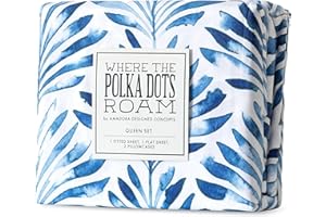 Where The Polka Dots Roam Blue Indigo Palms Floral Bedsheet King Size, Super Soft Wrinkle Resistant Tropical Leaves Pattern Bedding Set, Vibrant Solid Print All-Season Bed Sheets for Girls, Teens
