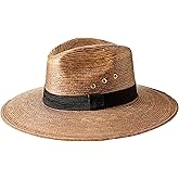 MEXIMART Mexican Palm Leaf Straw Indiana Wide Brim Hat, Dark Tan w/Grommets