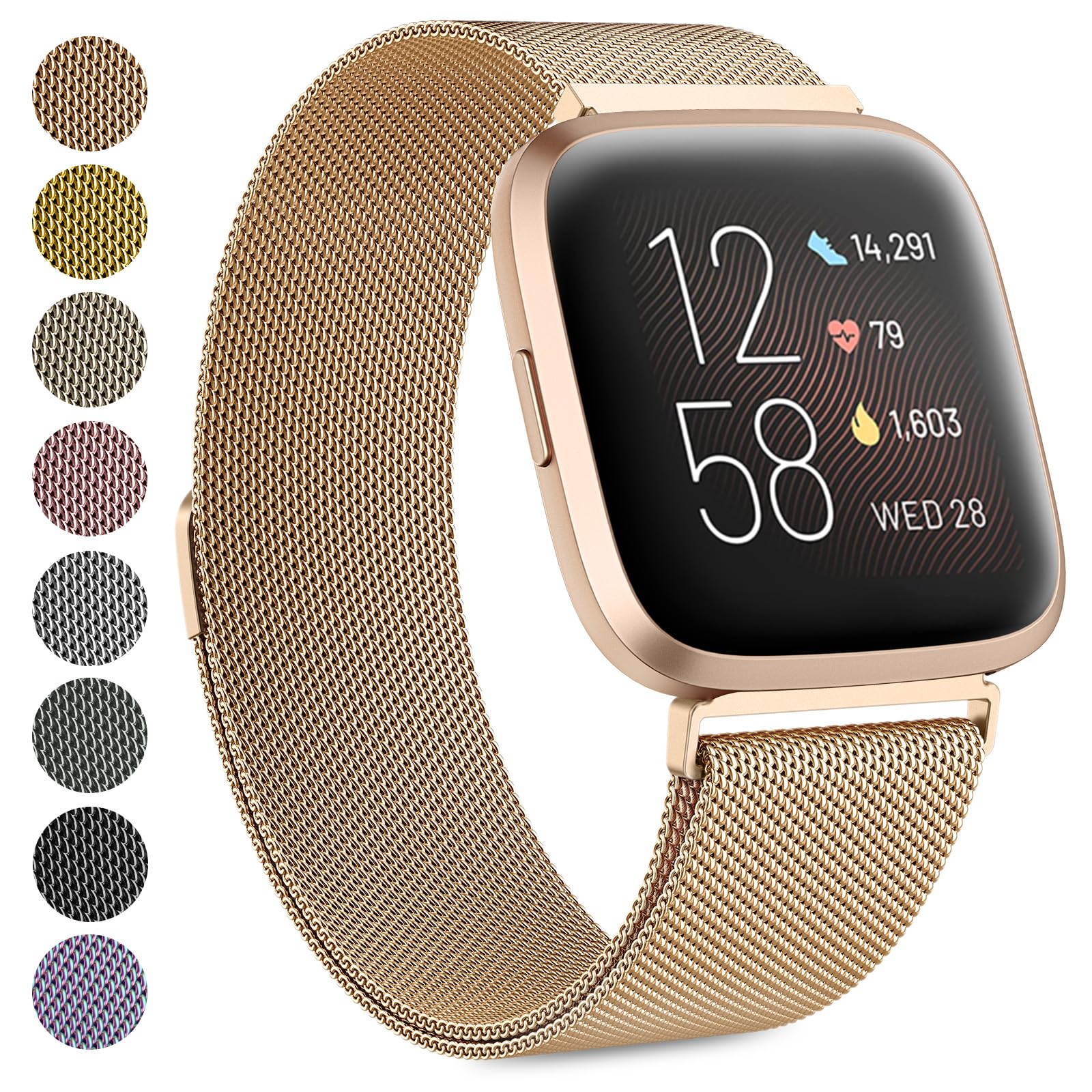 Vancle Stainless Steel Mesh Loop Adjustable Wristband Replacement Metal Strap for Fitbit Versa 2/Versa/Versa Lite, Rose Gold, Small — image 1