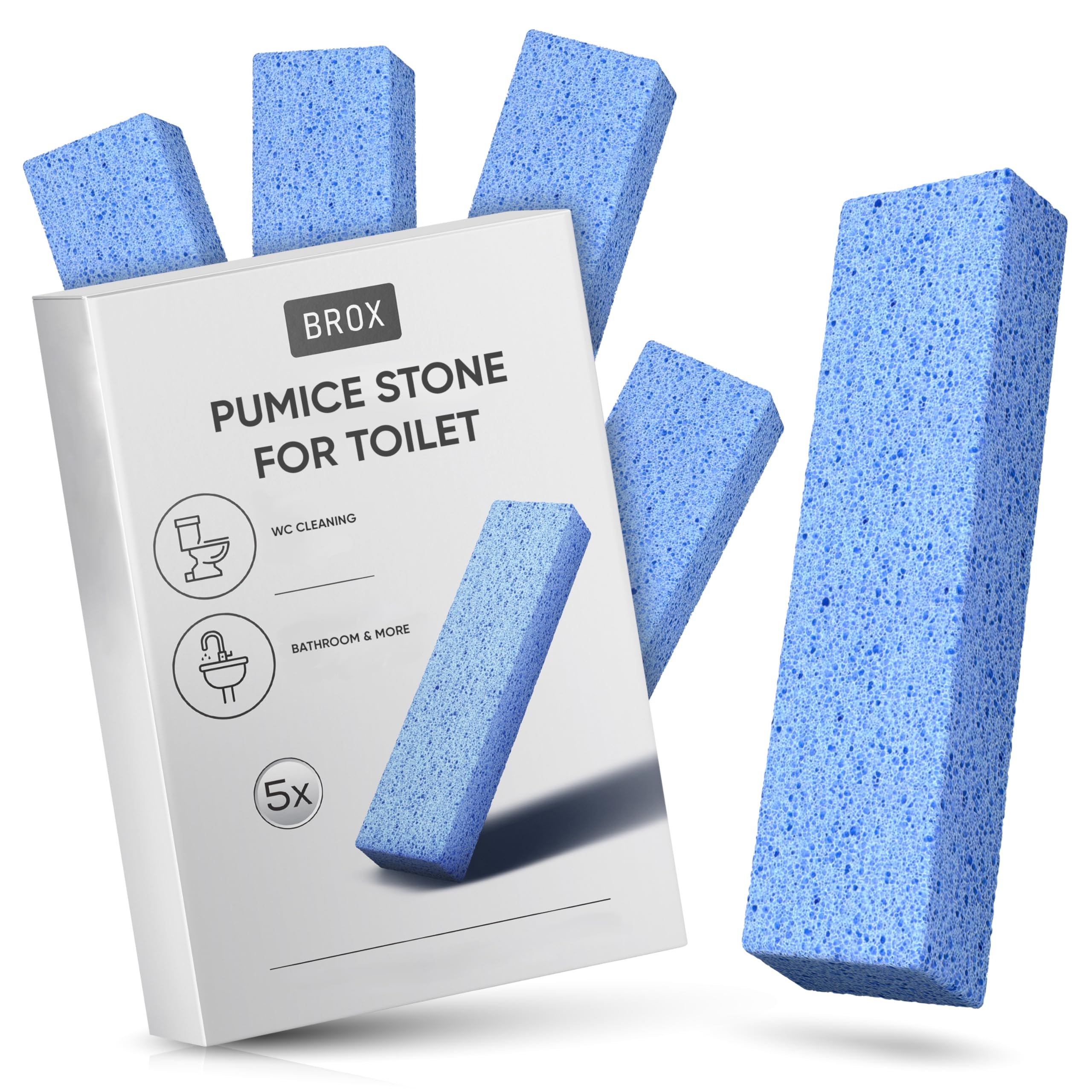 BROX Pumice Stone Toilet Cleaner – Blue Cleaning Block (Pack of 5) – Magic Cleaning Stone for Toilet, Bathroom, Kitchen & Foot Care – Effectively Removes Limescale & Urine Stains