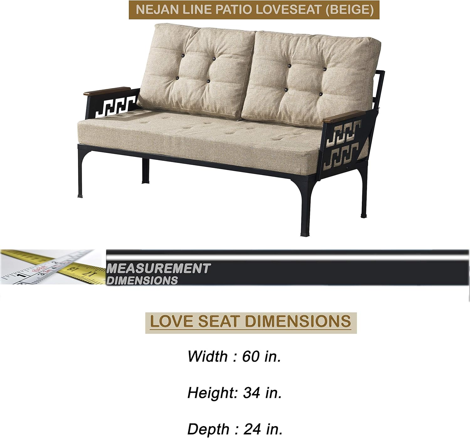 Line Patio Love Seat Outdoor Indoor Use Garden Balcony Poolside Lawn Backyard Metal Furniture Sectional Corner Sofa Modern Bistro Bench Seat (Anthracite) : Garden & Outdoor