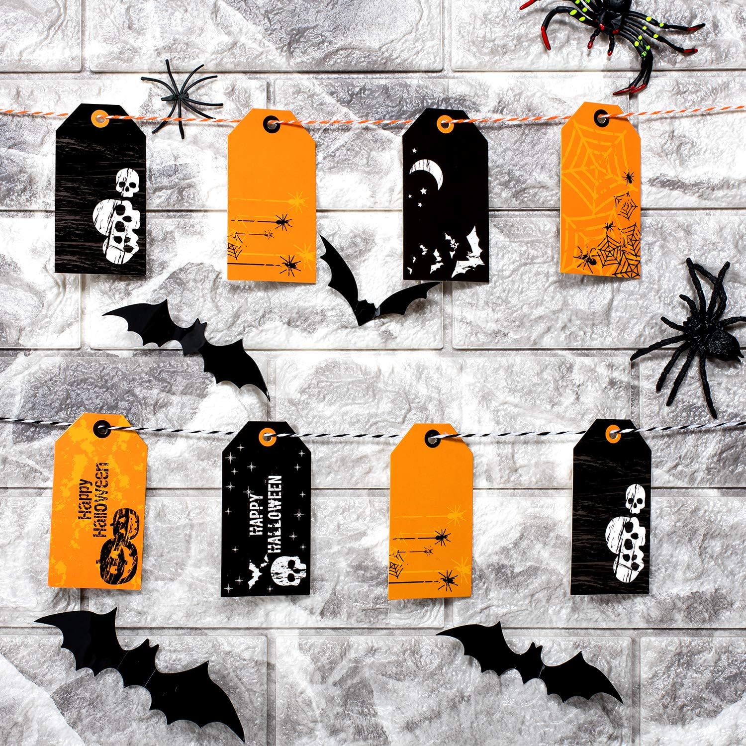 Whaline 120 Pack Halloween Paper Tags with 130ft Cotton Rope for Halloween Party Favor, Candy Goodie Bag Gift Decoration : Office Products