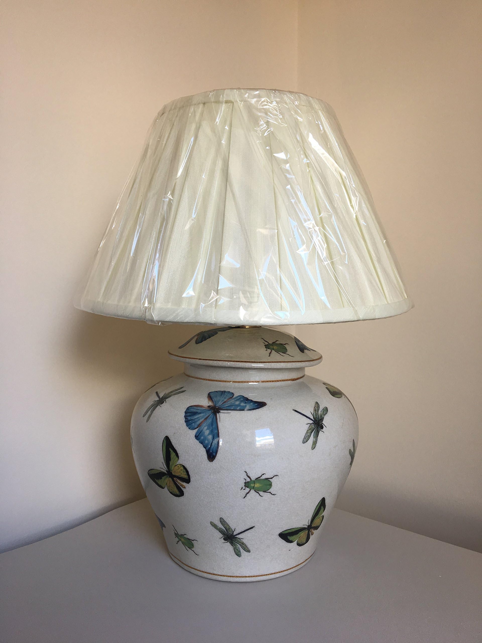 INDIA JANE Ceramic Butterfly Lamp Base with FREE Cream Pleated Shade - Superb Quality - Part of India Jane's Stunning Collection of Nature Inspired Porcelain Table Lamps - Antique White Ivory Natural