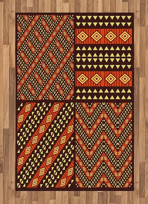 Amazon Com Lunarable African Area Rug Patterns Traditional Motifs Geometric Design Artwork Flat Woven Accent Rug For Living Room Bedroom Dining Room 4 X 5 7 Brown Orange Yellow Kitchen Dining