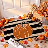Artoid Mode Watercolor Stripes Pumpkin Decorative Doormat, Fall Seasonal Harvest Thanksgiving Vintage Rustic Low-Profile Yard Floor Mat Switch Mat for Indoor Outdoor 17 x 29 Inch