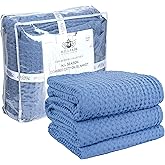 HILLFAIR 100% Cotton Blanket- 120"x120" XXL Oversized King Bed Blankets- Family Size 10 ft x 10 ft Big- Waffle Blankets- All Season Soft Breathable- Extra Large King Cotton Blanket for Bed- Sky Blue