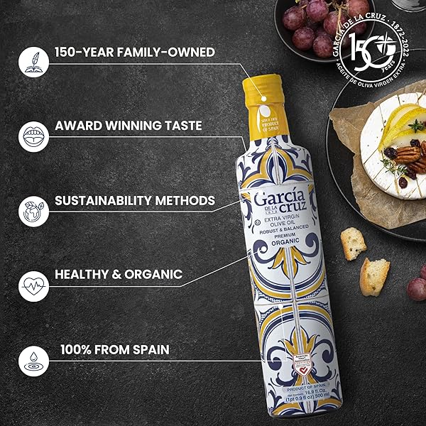 GARCÍA DE LA CRUZ – ORGANIC EXTRA VIRGIN OLIVE OIL, MASTER MILLER PREMIUM OIL, ALMOND AND TOMATO TONES, SMOOTH BODY, SOURCED IN SPAIN, MONTES DE TOLEDO, GLASS BOTTLE – 500 ML