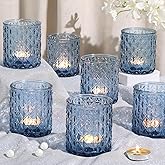 8Pcs Large Votive Candle Holders Blue Tea Light Candle Holders Glass Candle Holder for Wedding, Bridal Shower, Table Centerpiece, Party, Home Decor