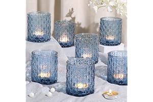 MATAHUM 8Pcs Large Votive Candle Holders Blue Tea Light Candle Holders Glass Candle Holder for Wedding, Bridal Shower, Table Centerpiece, Party, Home Decor
