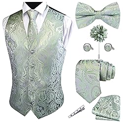 GUSLESON Silver Sage Green Vest Paisley Suit Vest