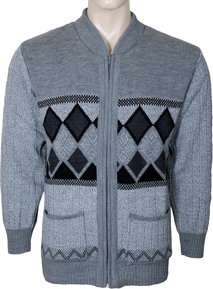 Bellisimo Mens Cardigans Knitted Classic Style with Zip Front V Neck (X