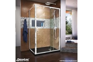 DreamLine Flex 36 in. D x 48 in. W x 74 3/4 in. H Semi-Frameless Pivot Shower Enclosure in Chrome with Right Drain Black Base Kit, DL-6719R-88-01