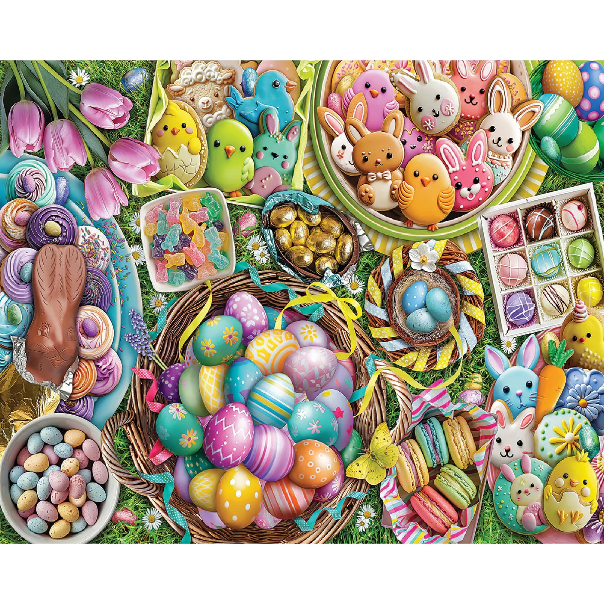 White Mountain 1000 Piece Jigsaw Puzzle Easter Holiday Collage Puzzles with Large Pieces Gift for Adults and Family 24"x30" - 99 Easter Eggs