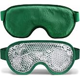 Cooling Eye Mask with Gel Beads, Reusable Cold Eye Mask for Puffy Eyes, Dark Circles, Sleep, Relaxation, Soft Cooling Eye Pads for Men Women (Dark Green)