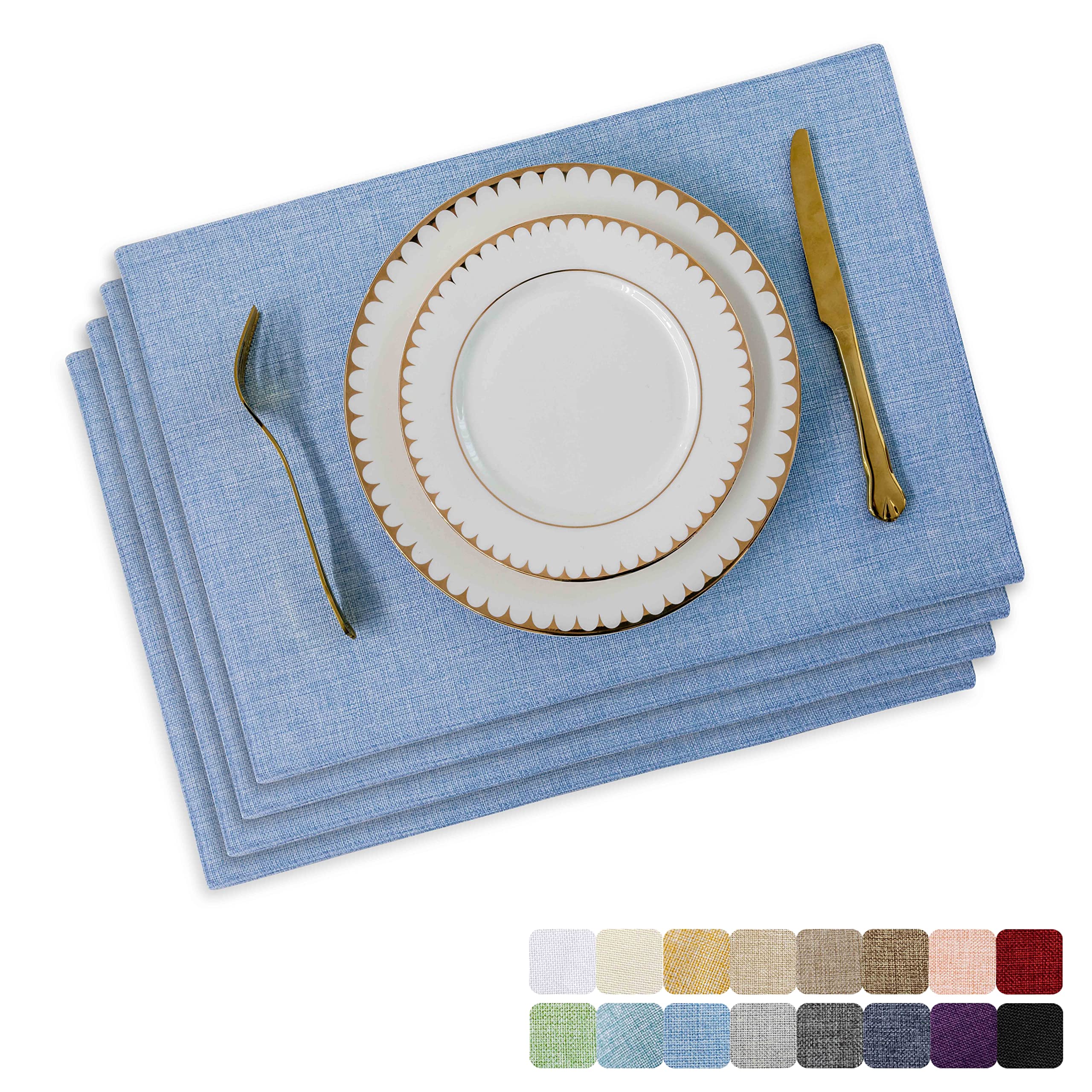 Home Brilliant Blue Placemats, Fabric Washable Reusable Table Mats Set of 4, Fabric Place Mats for Indoor Outdoor Baby Use, 33 x 48 cm, Light Blue