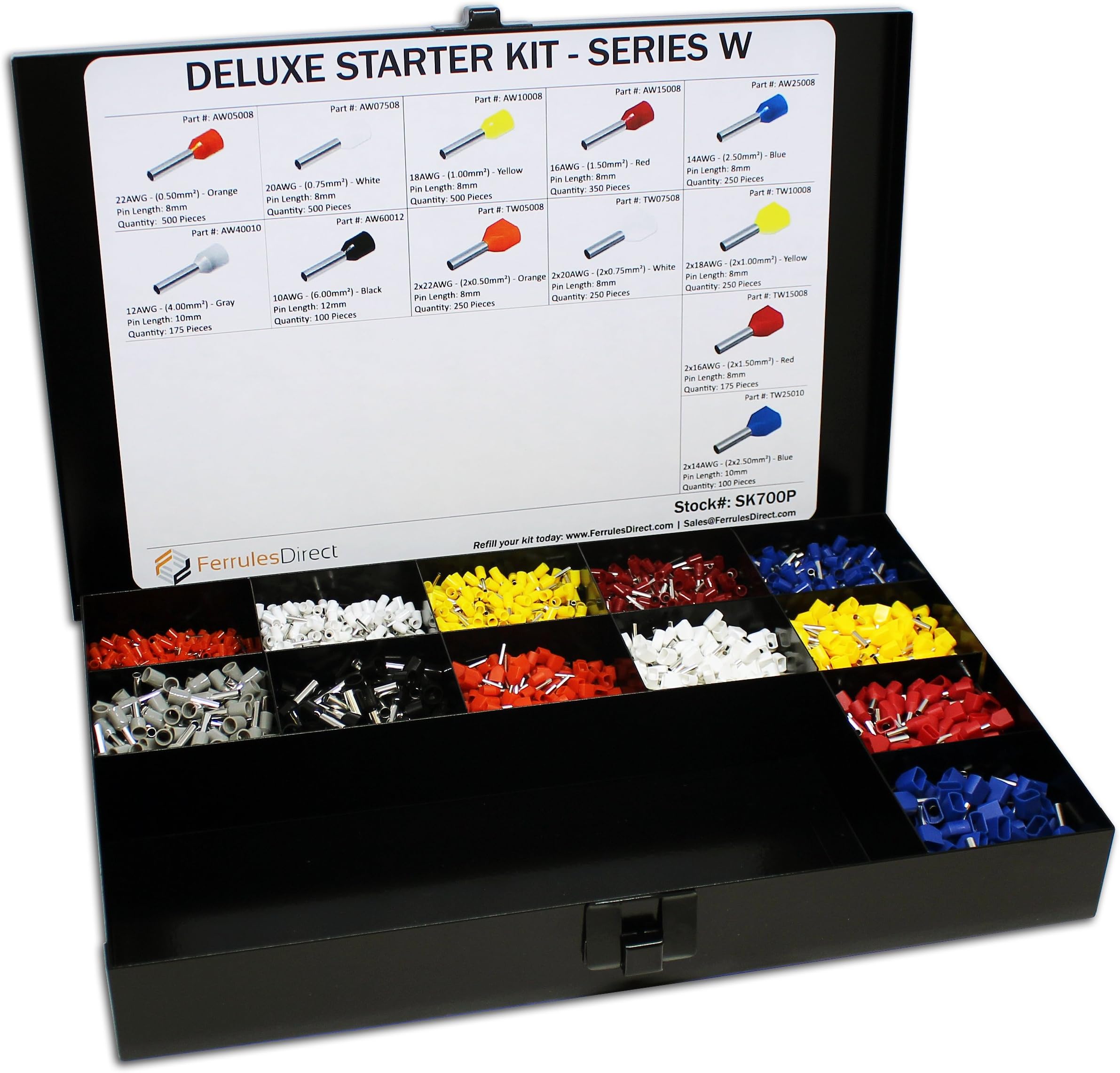3450 Piece Wire Ferrules Starter Kit without Self Adjusting Tool 22 AWG to 10 AWG Insulated Connectors-SK700P