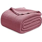 Bedsure Gentlesoft 100% Cotton Blanket Queen Size for Bed - Breathable and Soft for Spring Summer, Thick Cozy Waffle Weave Blanket Gifts for Women, Dusty Rose, 90x90 Inches