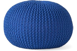 Christopher Knight Home Belle Knitted Cotton Pouf, Navy
