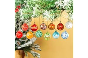 KRISININE Set of 12 Hand Blown Glass Ornaments Hanging Gazing Balls Witches Balls, Outdoor Patio Garden Decor