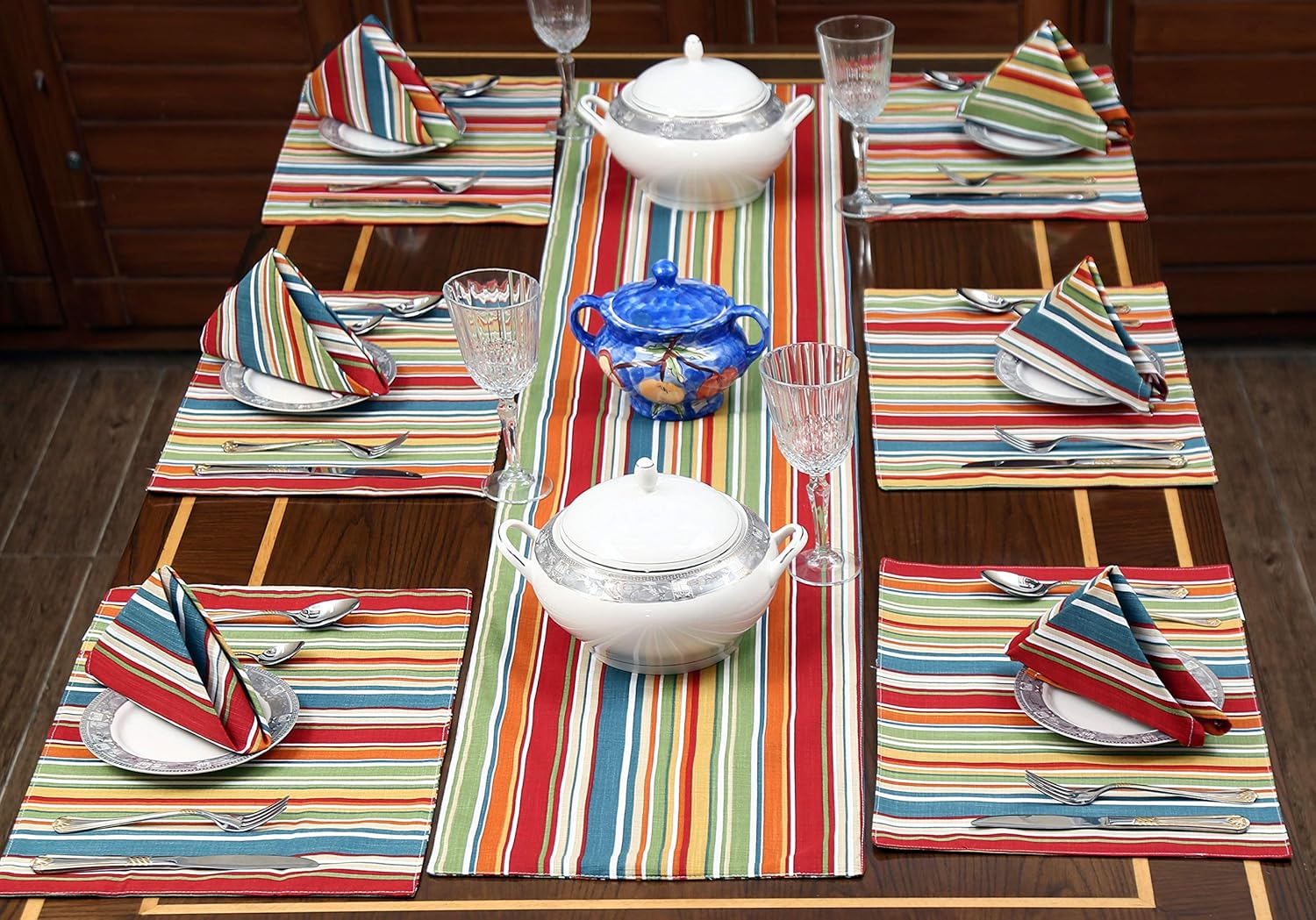 Ruvanti Placemats for Dinning Table .100% Cotton Woven (13x19 “) Place mats Set of 6. Red & Fall Multi Stripe Woven Table Mats Farmhouse Spring Cloth Tablemats for Christmas/Thanksgiving Dinners.: Home & Kitchen