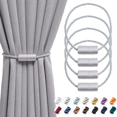 Pretty Jolly 4 Pack Magnetic Curtain Tiebacks 16 Inch Grey