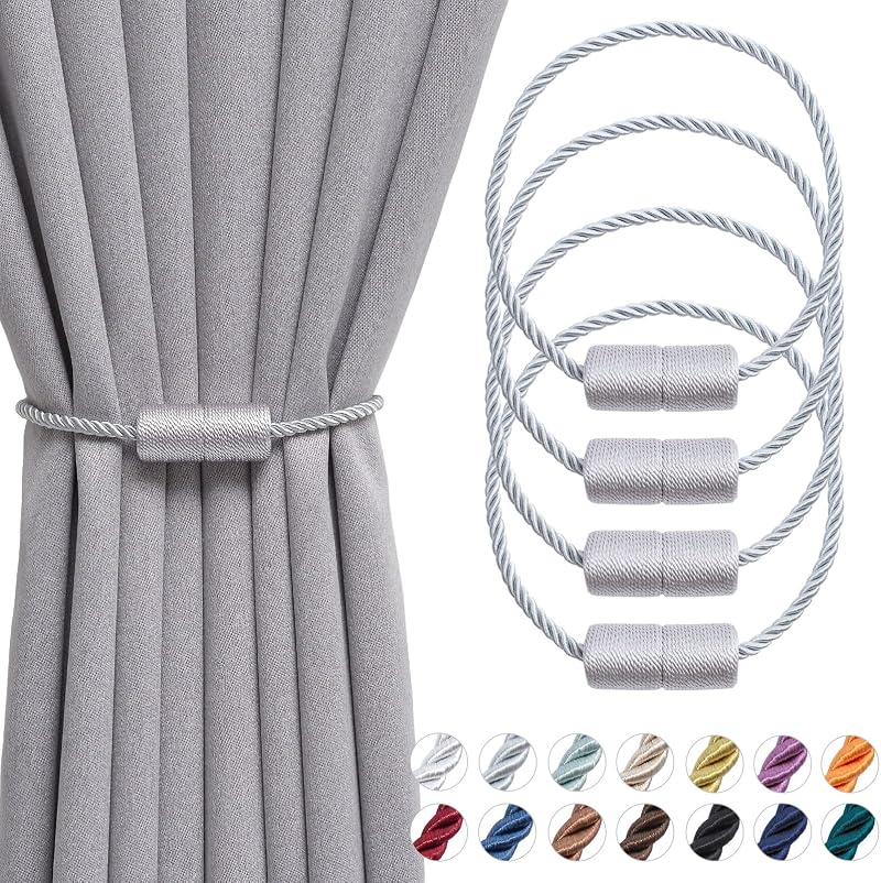 Pretty Jolly 4 Pack Magnetic Curtain Tiebacks 16 Inch Grey