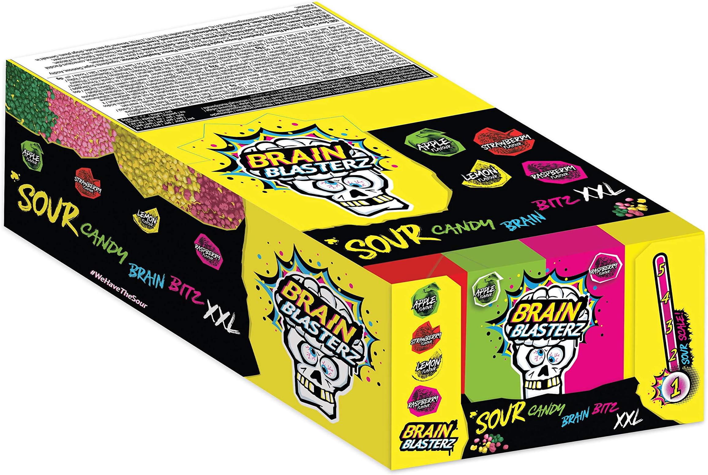 Mixed Flavours XXL Candy Brain Bitz Sour Brain Blasterz Sweets 144g (Pack of 12)