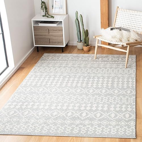 Safavieh Tulum Collection TUL240G Moroccan Boho Distressed Non-Shedding Stain Resistant Living Room Bedroom Area Rug, 9' x 12', Light Grey / Ivory