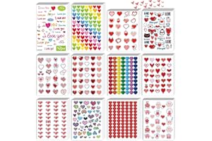 kortes 72-Sheets Valentines Heart Stickers with 12 Different Designs of 3642 pcs, Valentine's Day Stickers Party Supply Classroom Reward for Kids, Pack 03