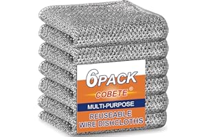 COBETE Non Scratch Wire Dishcloth,Double-Layer Wire Dishwashing Rags for Wet and Dry,Wire Miracle Cleaning Towels and Dish Cloths Multipurpose for Washing Dishes,Cookware, Sinks,Stove Tops,Pack of 6