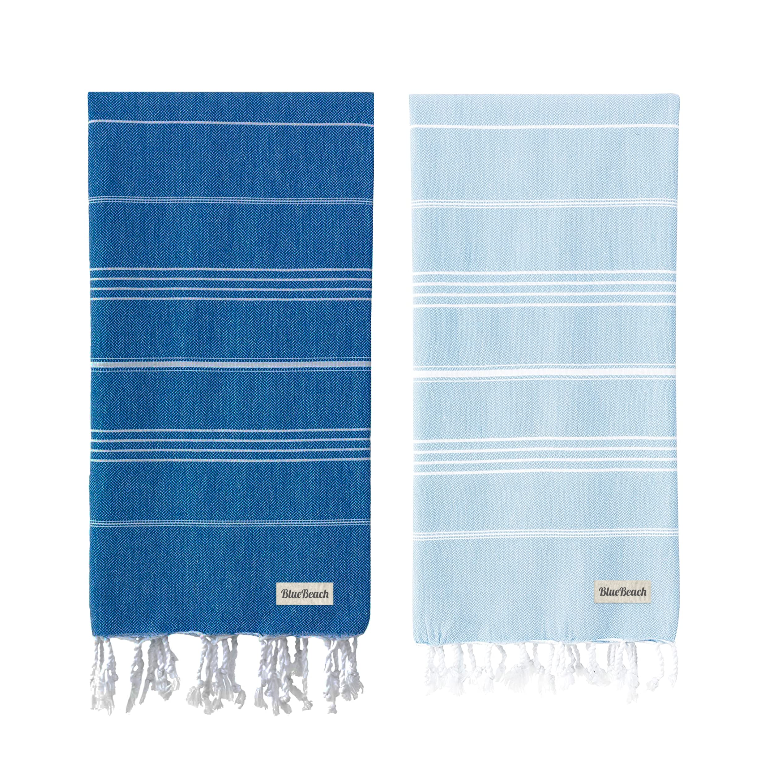 Blue Beach Turkish Towel - Set of 2-100x180cm Large Turkish Hammam Peshtemal Towel - Super Absorbent, Quick Dry, Lightweight, Compact Towels for Swimming, Bath, Gym and Travel (Blue-Sky Blue) — image 1