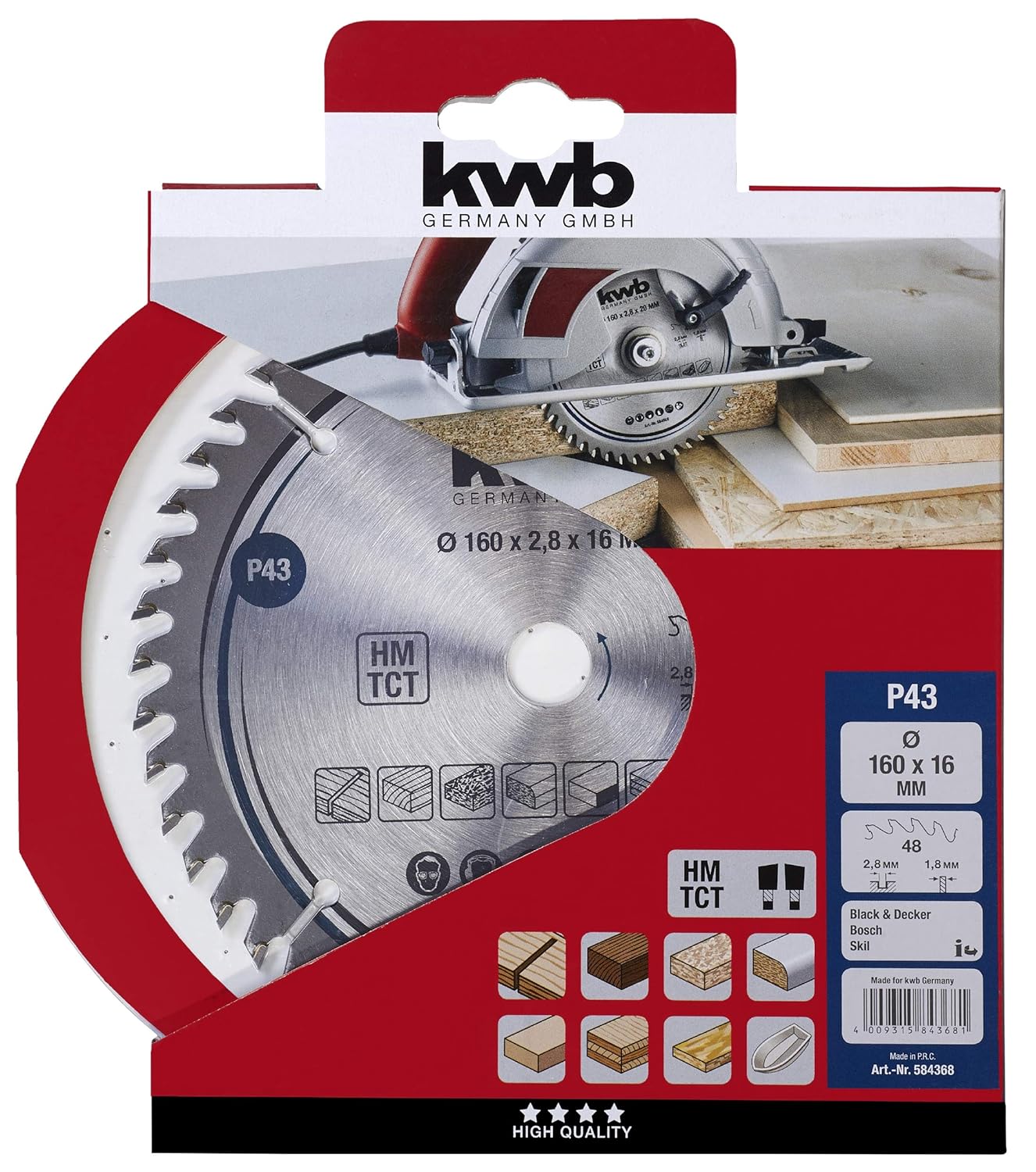 kwb 584368 Joiner's Circular Saw Blade, Wood/Hardwood, 160 x 16 mm cuts, high Number, 48 Teeth Z-48, Precision Saw Blade fine, 160 x 16 - Image 3