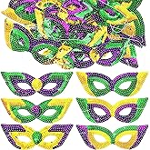 Hanaive 50 Pcs Mardi Gras Masks for Women Mardi Gras Sequin Shining Mask Bulk Masquerade with Elastic Band Photo Props Decorations for Party