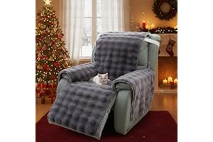 LiveGo Thick Rabbit Plush Recliner Slipcover 23 Inches Chair Covers Lazy Boy Recliner Chair Cover Quilted Cover for Recliner Chairs and Furniture (Dark Gray)