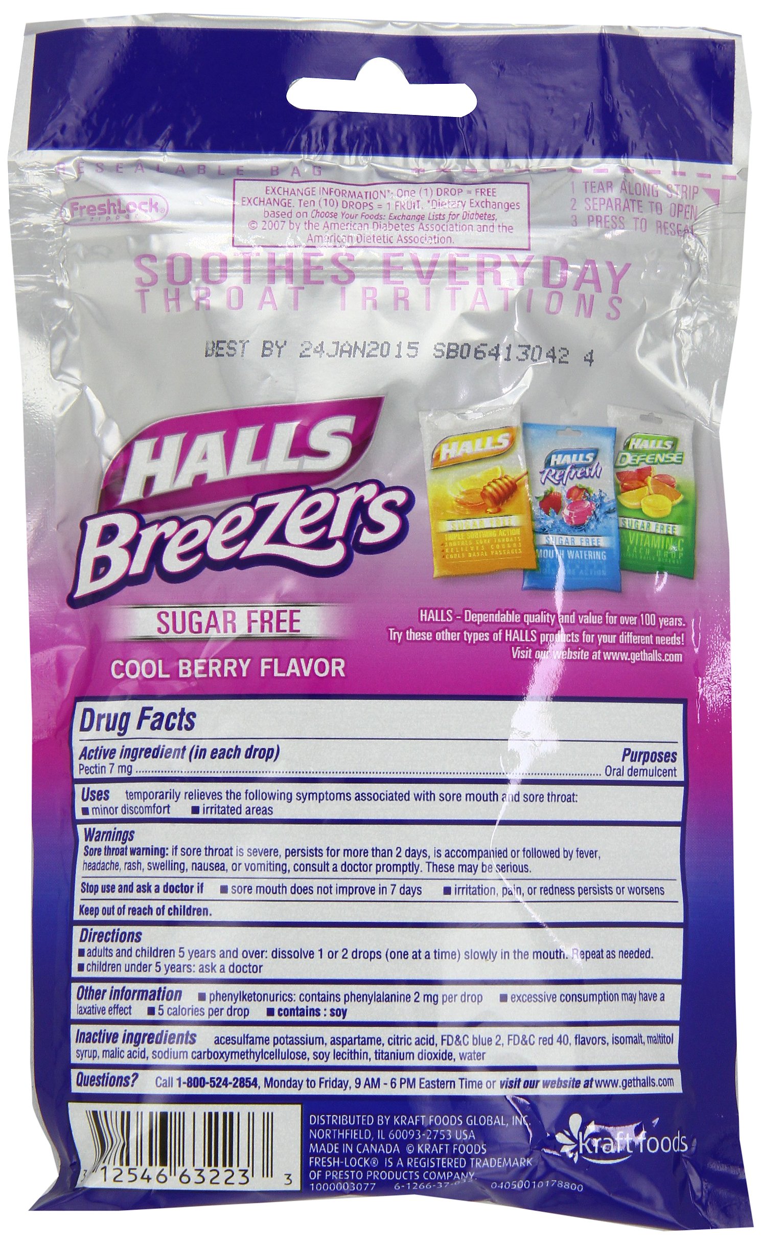 Halls Breezers Cool Berry Sugar Free Throat Drops - 240 Drops (12 bags