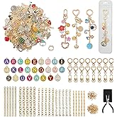 Rzysurt 544 Pcs DIY Lip Gloss Keychain Making Kit, Bag Charm Craft Supplies with 24 Key Chain Hooks, 25 Extender Chains, 196 Charms, 250 Jump Rings, Pliers & Puncher for Jewelry Accessories (544 PCS)