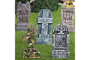 JOYIN 17” Halloween Foam RIP Graveyard Tombstones (5 Pack), Halloween Tombstones Outdoor Decorations for Graves Decorations with 12 Metal Stakes for Cemetery Yard Lawn Party Decor