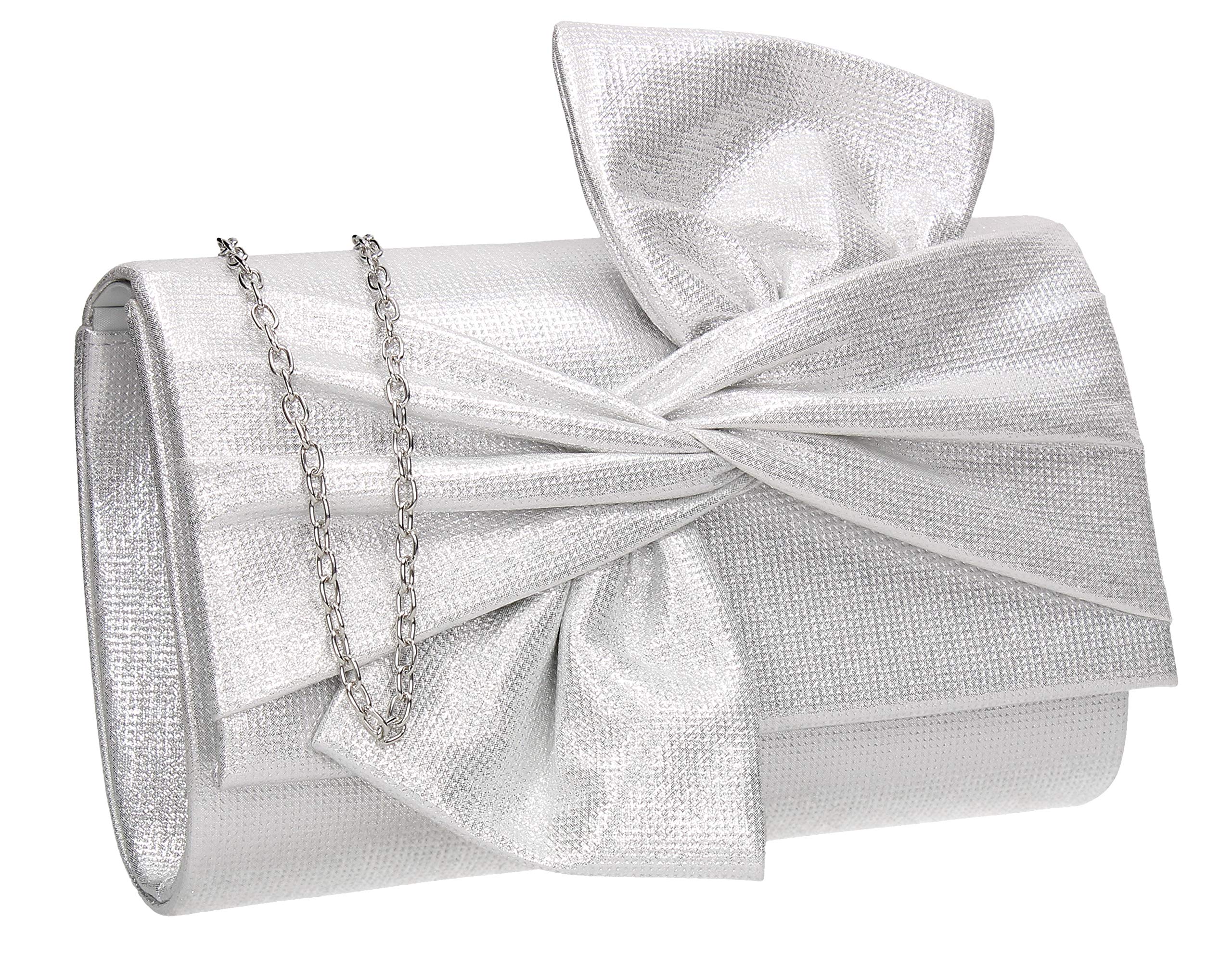 SwankySwans June Bow Style Clutch Bag Silver