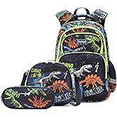 Wawakube 3Pcs Boys Dinosaur Backpack Set with Lunch Box Pencil Case, School Book Bag for Kids Elementary Preschool…