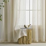 Home Brilliant Linen Look Semi Sheer Net Curtains 54x45 Set of 2 45 Drop view 4