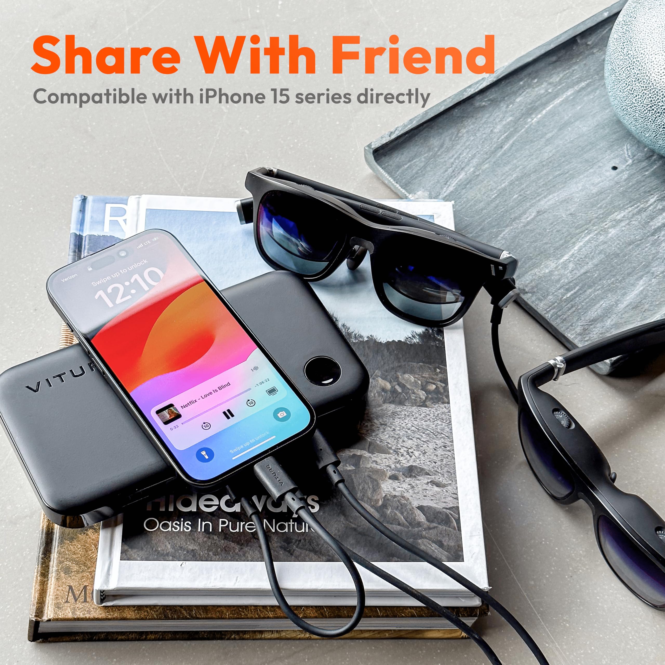 VITURE One Duo Pack: XR/AR Glasses & Mobile Dock, Compatible with Switch, Switch OLED, Handhelds, Fire TV, Chromecast, Direct Play on PS/Xbx | Co-op & Movie Sharing | 13000 mAh